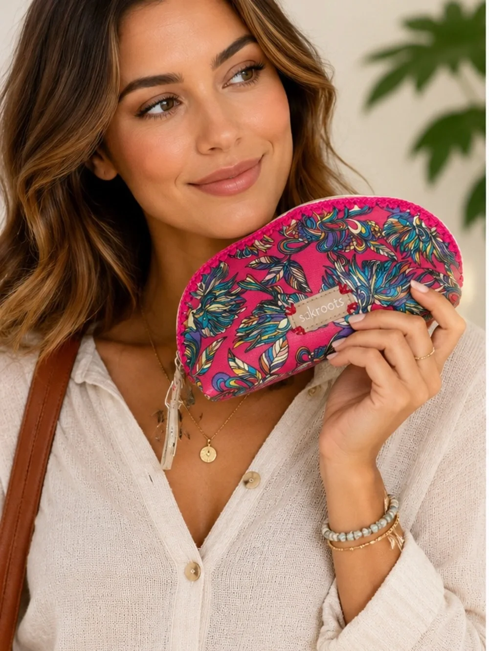 NWT Sakroots Pink Floral Cosmetic Pouch Boho Makeup Bag Travel Case